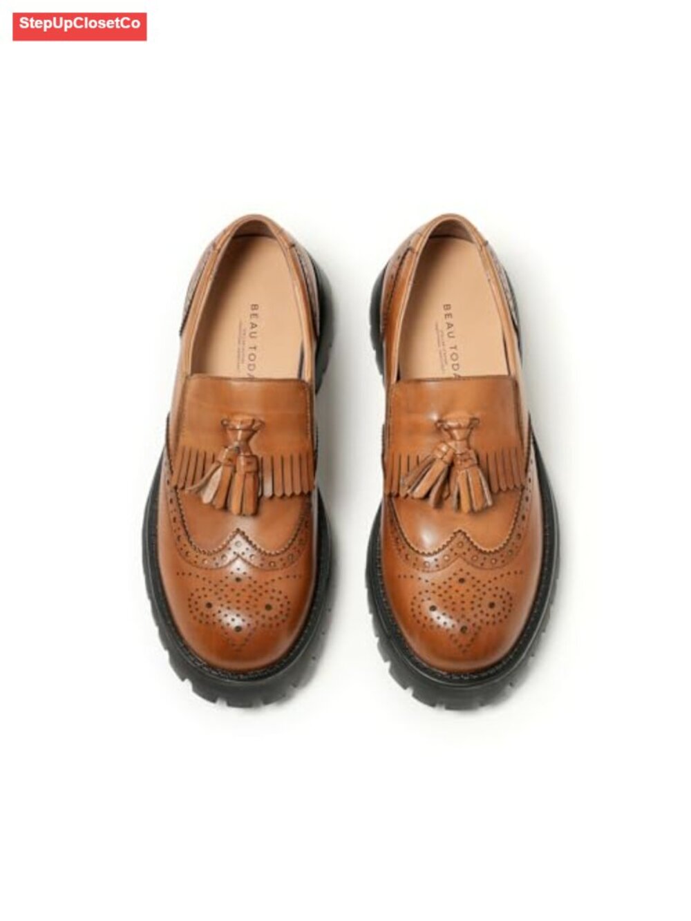 Genuine Leather Chunky Loafers for Women Platform Lug Sole Tassel Slip On Shoes